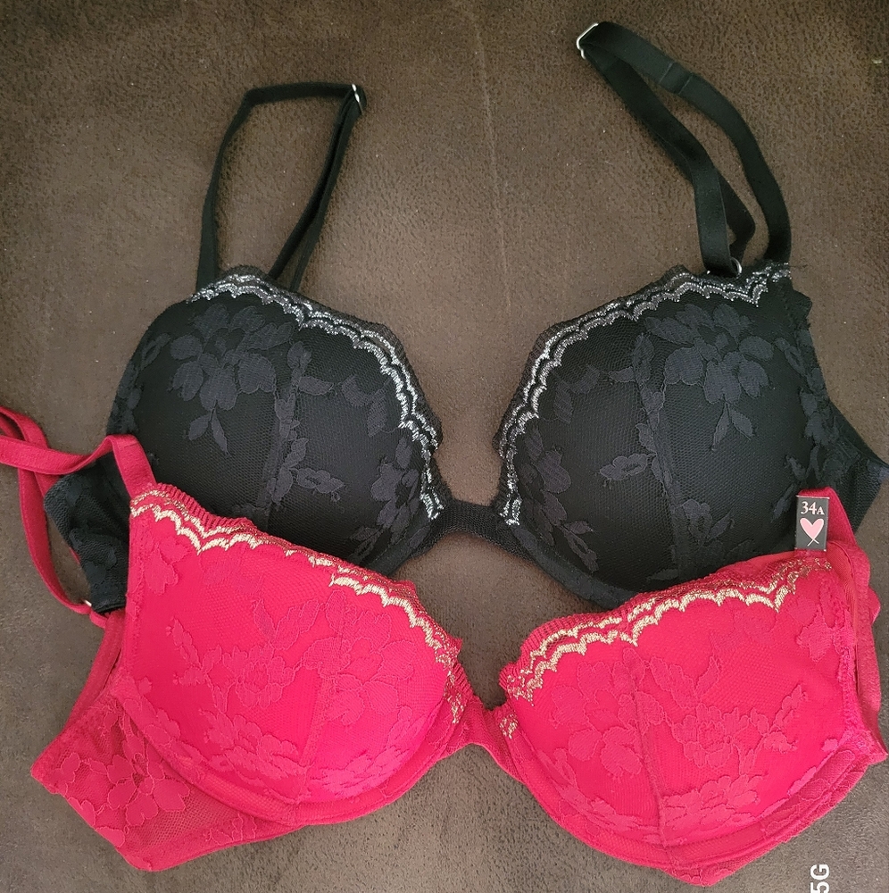 Victoria's Secret DREAM ANGELS Red and Black Lace Push Up Bra Set